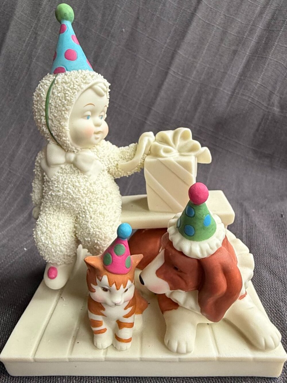 Dept 56 Snowbabies Birthday Party Figurine with Party Hat & Horn